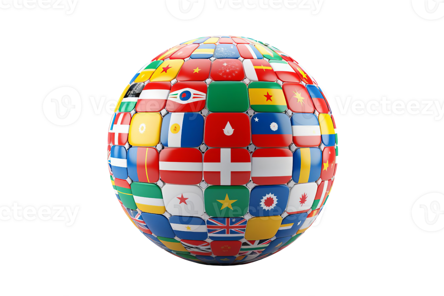 A colorful globe with flags from many countries. The globe is a symbol of unity and diversity. The flags represent the different cultures and nations that make up our world. Concept of global harmony png
