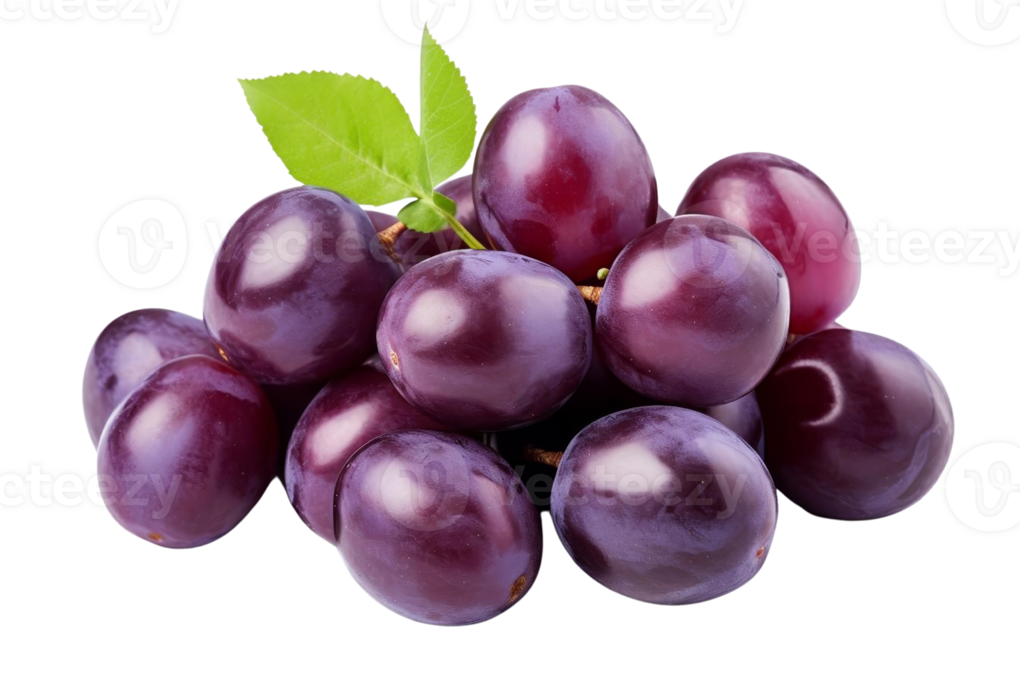 A bunch of purple plums with a leaf on top. The plums are ripe and ready to eat png
