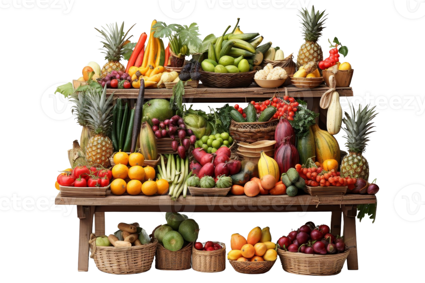 A table full of fruits and vegetables. The table is covered with a variety of fruits and vegetables, including apples, oranges, bananas, and tomatoes. The arrangement of the produce is colorful png