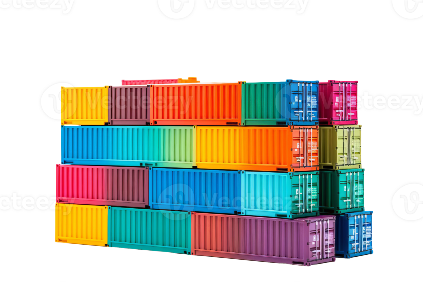 A stack of colorful shipping containers. The colors are bright and vibrant, creating a sense of energy and excitement. The containers are piled high, suggesting a busy and bustling environment png