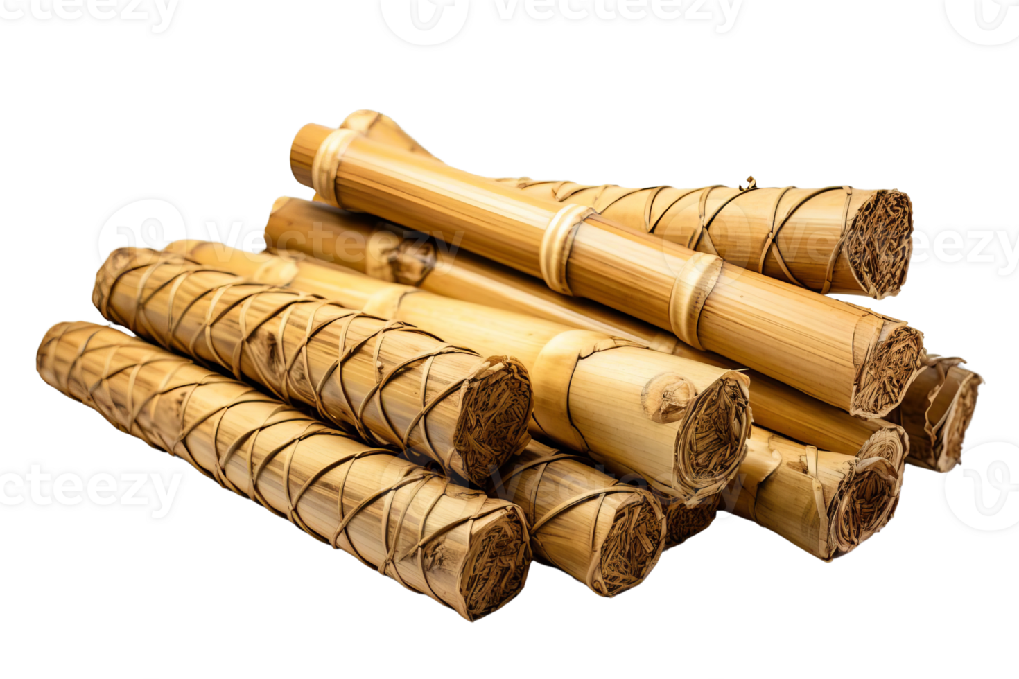 A bunch of bamboo sticks are tied together. The sticks are brown and have a woven appearance. The arrangement of the sticks creates a sense of unity and harmony png