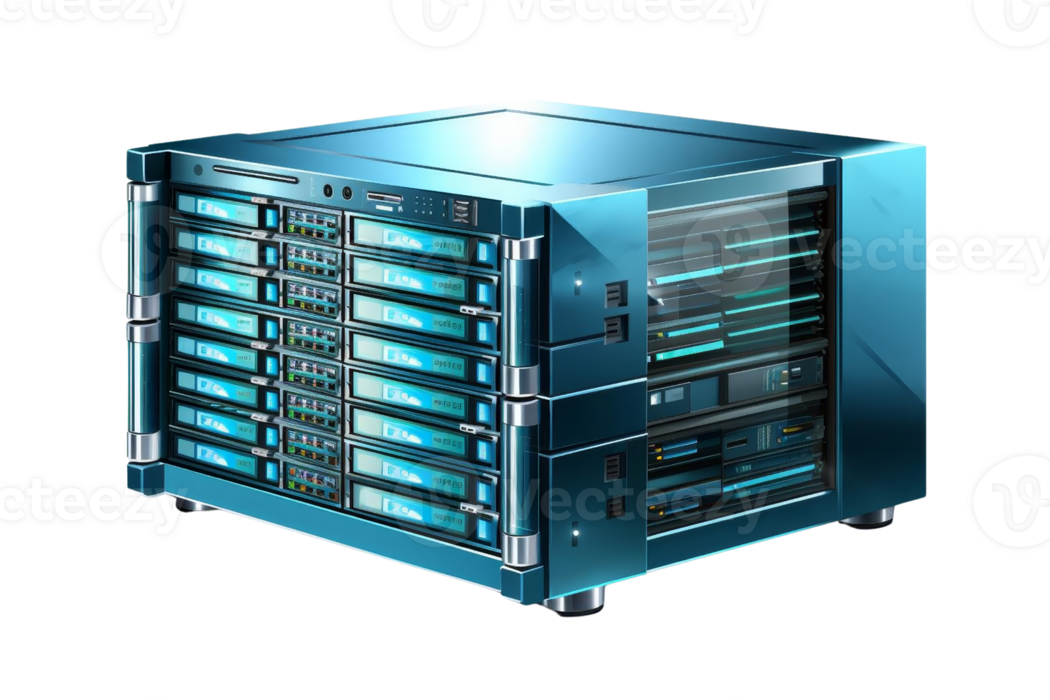 A large blue computer server with many blue and white components png