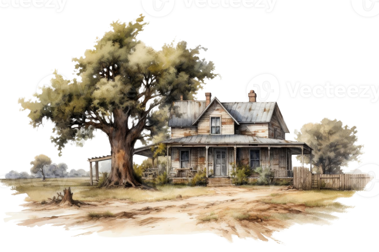 A house with a porch and a tree in front of it. The house is old and has a rustic feel png