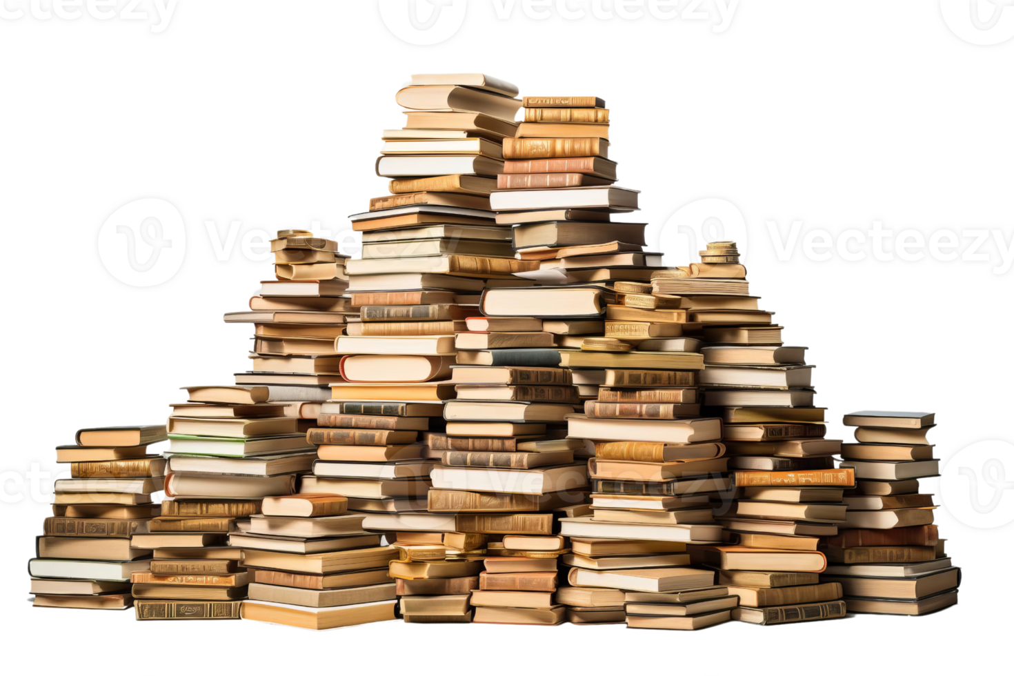 A pile of books is stacked on top of each other. The books are of various sizes and colors, and they appear to be old and worn. The pile is so high that it almost reaches the top of the image png