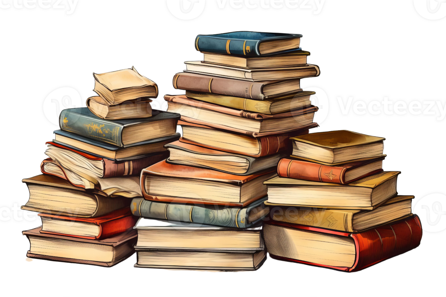A stack of books with a variety of colors and sizes. The books are piled on top of each other, creating a visually interesting and impressive display. Concept of knowledge and learning png