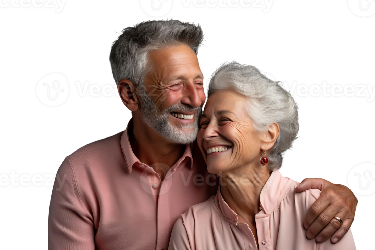 A man and a woman are smiling at the camera. They are both wearing pink shirts png