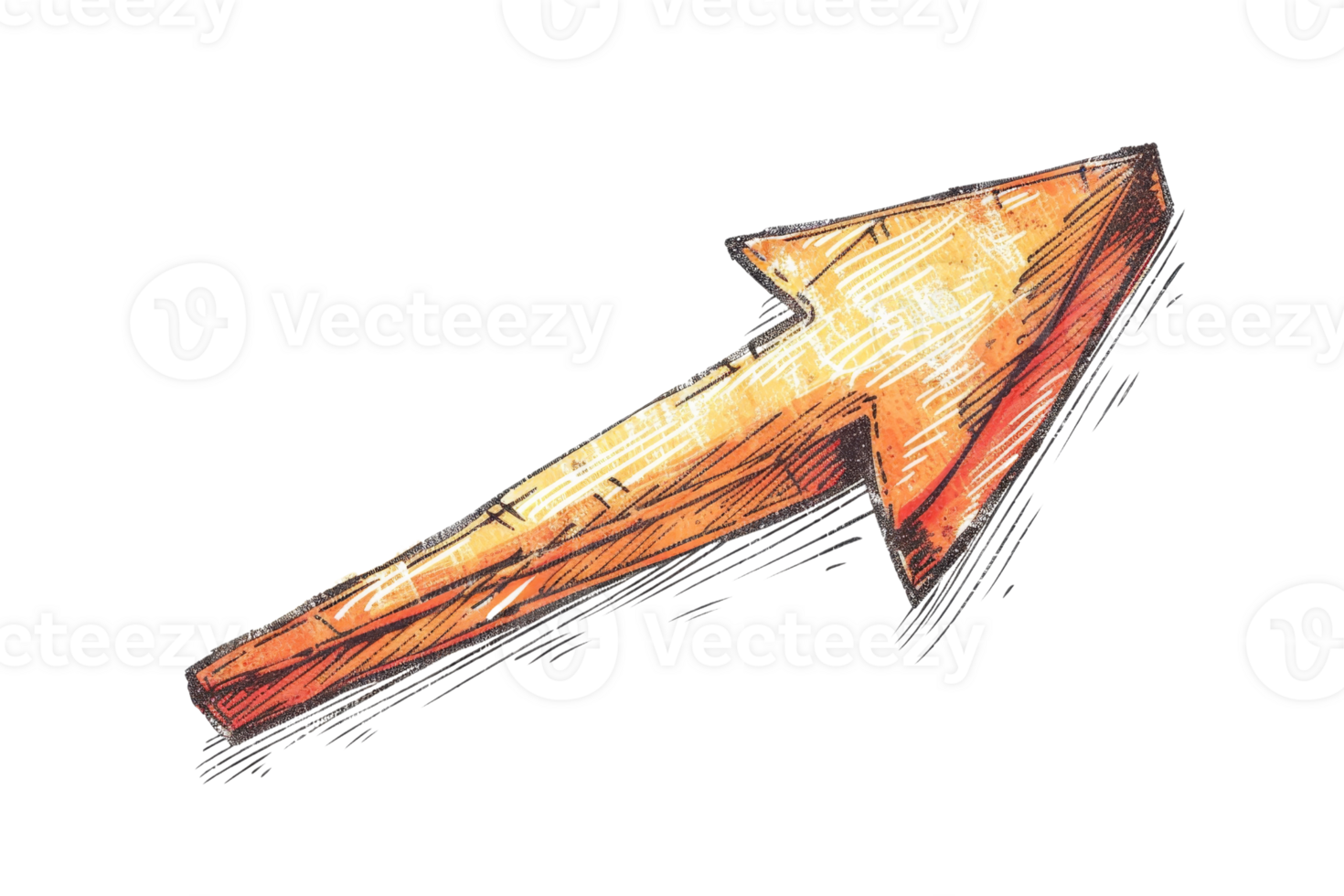 A drawing of an arrow pointing upwards. The arrow is drawn in a stylized way, with a lot of detail and emphasis on the tip. The image has a sense of movement and direction png