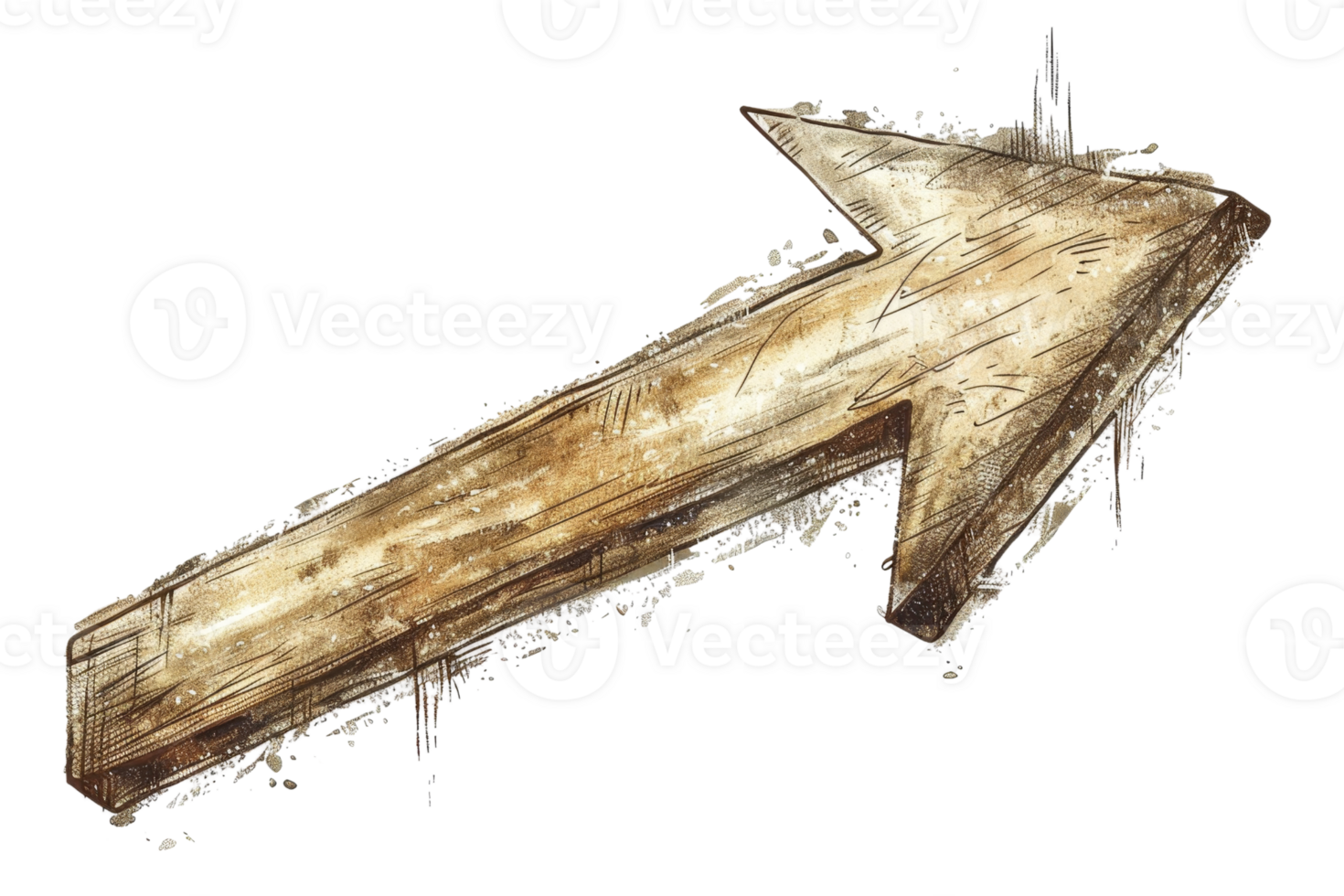 A wooden arrow pointing to the right. The arrow is drawn in a sketchy style, giving it a somewhat old and worn appearance png
