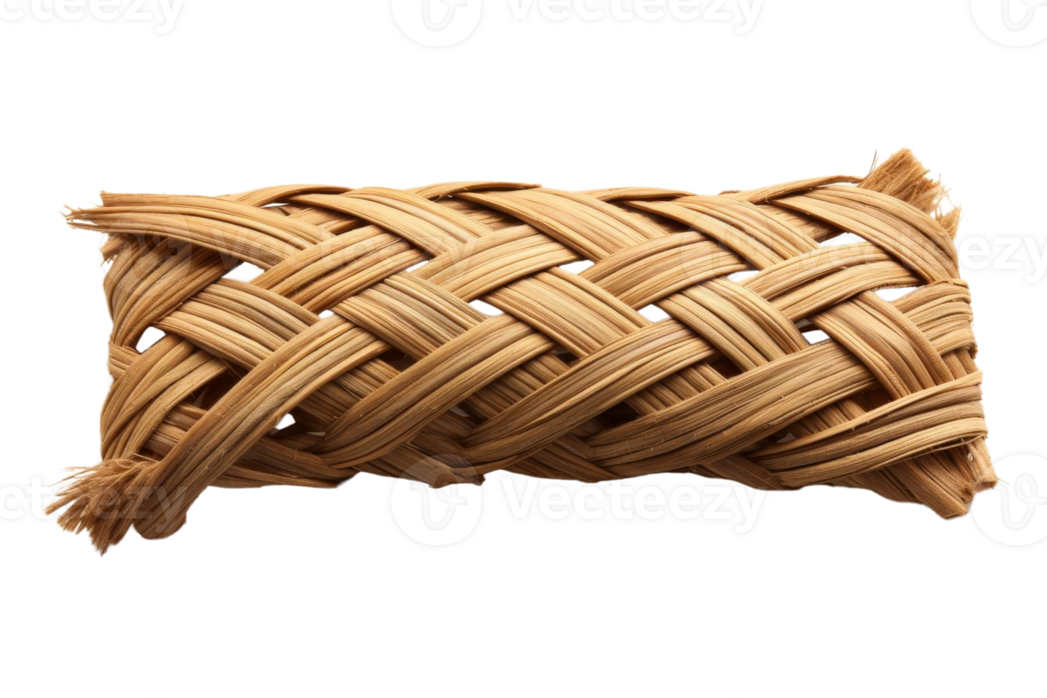 A brown woven object with a pattern of interlaced lines. The object is made of straw and has a rough texture png
