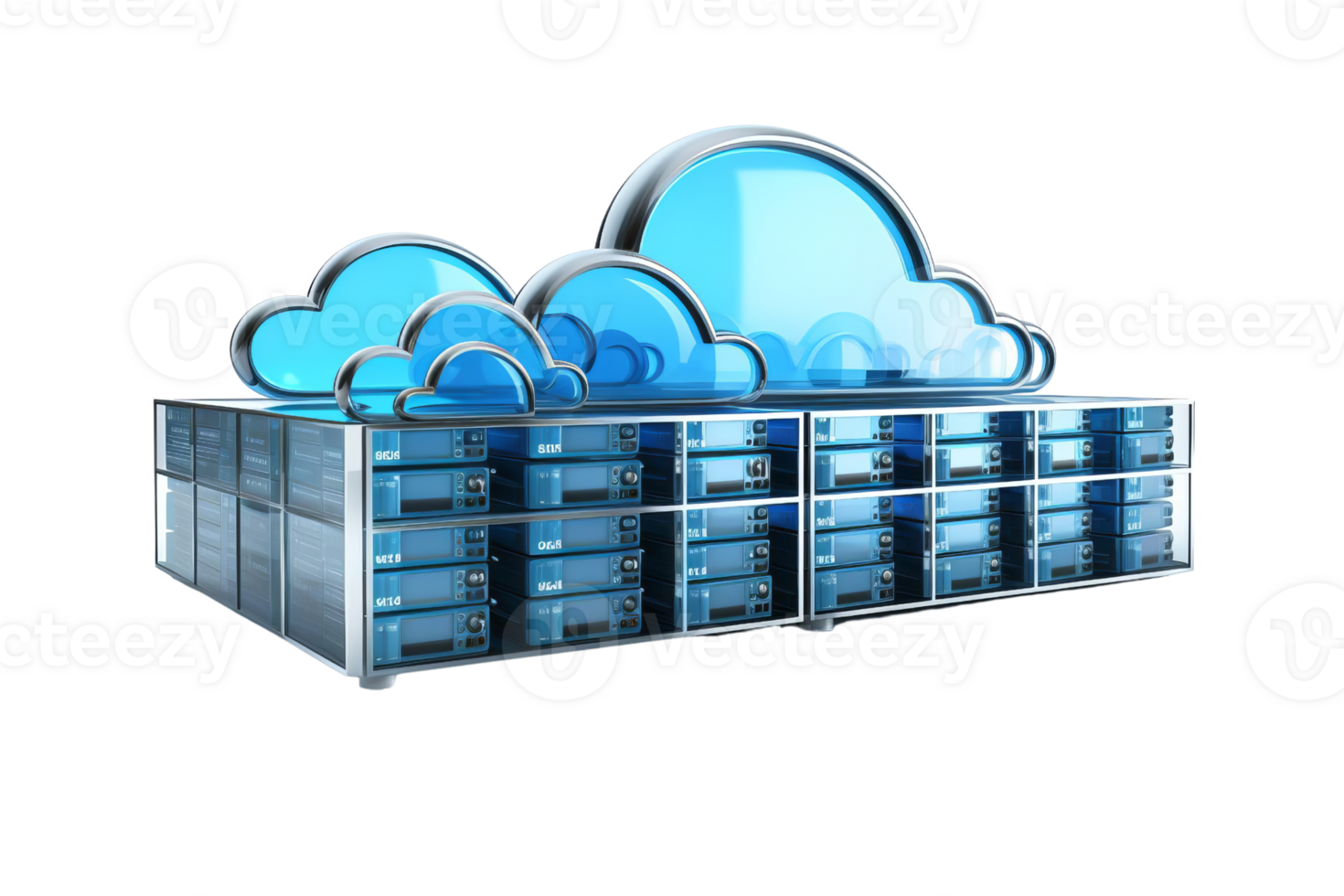 Digital cloud computing servers illustration showcasing data storage and cloud technology for modern web hosting solutions. png
