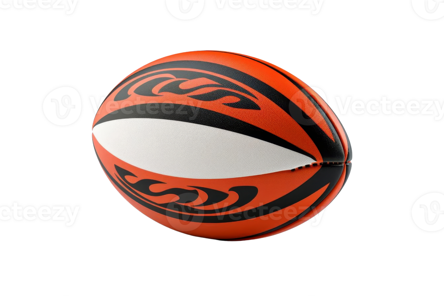 Vivid red and black rugby ball with dynamic tribal design, isolated on transparent background. ideal for sports and teamwork concepts. png