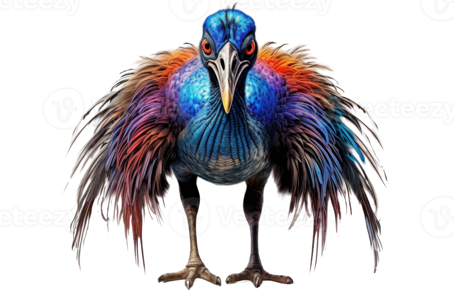 Vivid and colorful exotic bird with bright feathers, standing isolated on a transparent background. Perfect for nature, wildlife, and bird-themed projects. png