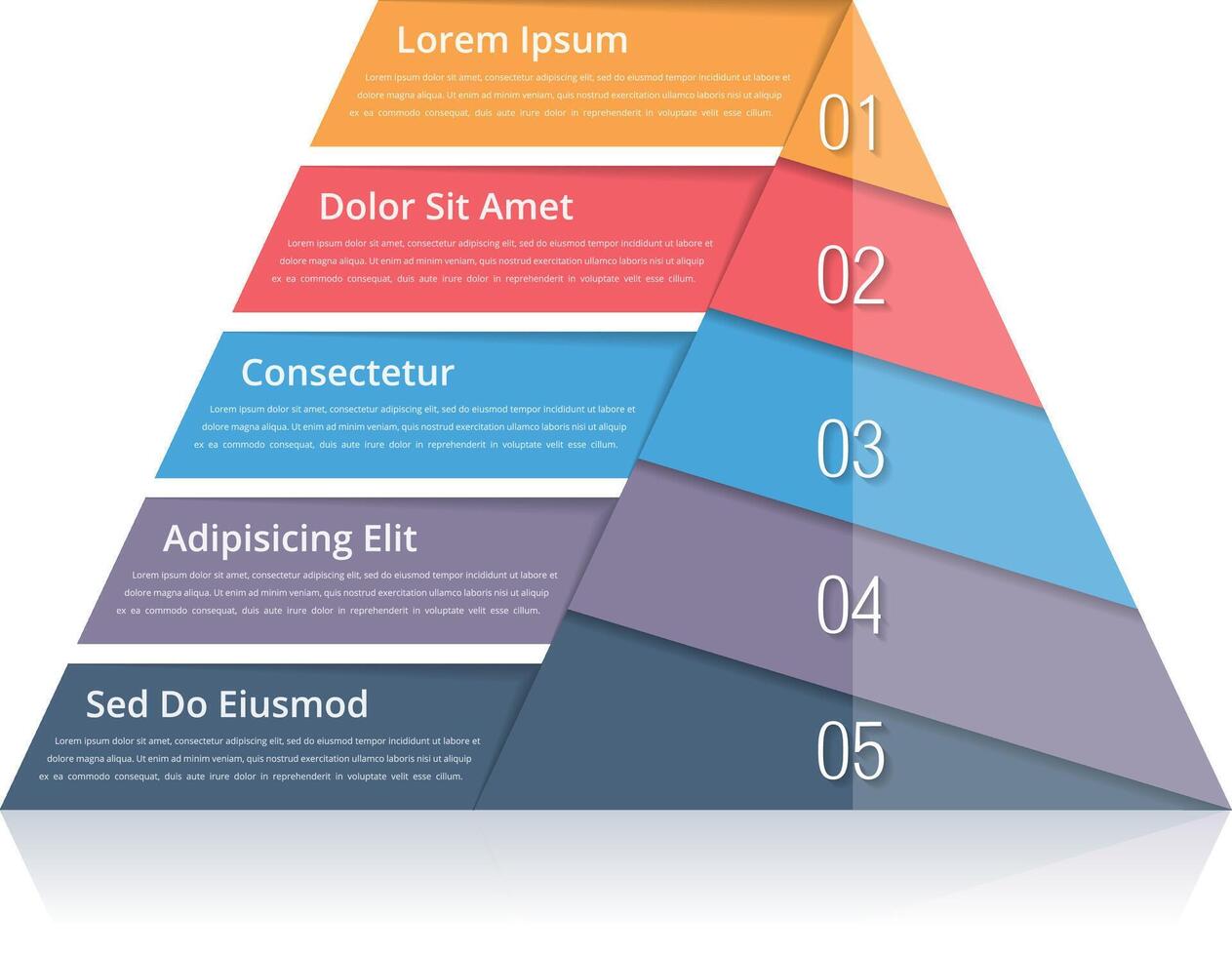 Pyramid chart with five elements with numbers and text, pyramid infographic template, pyramid diagram for presentations vector