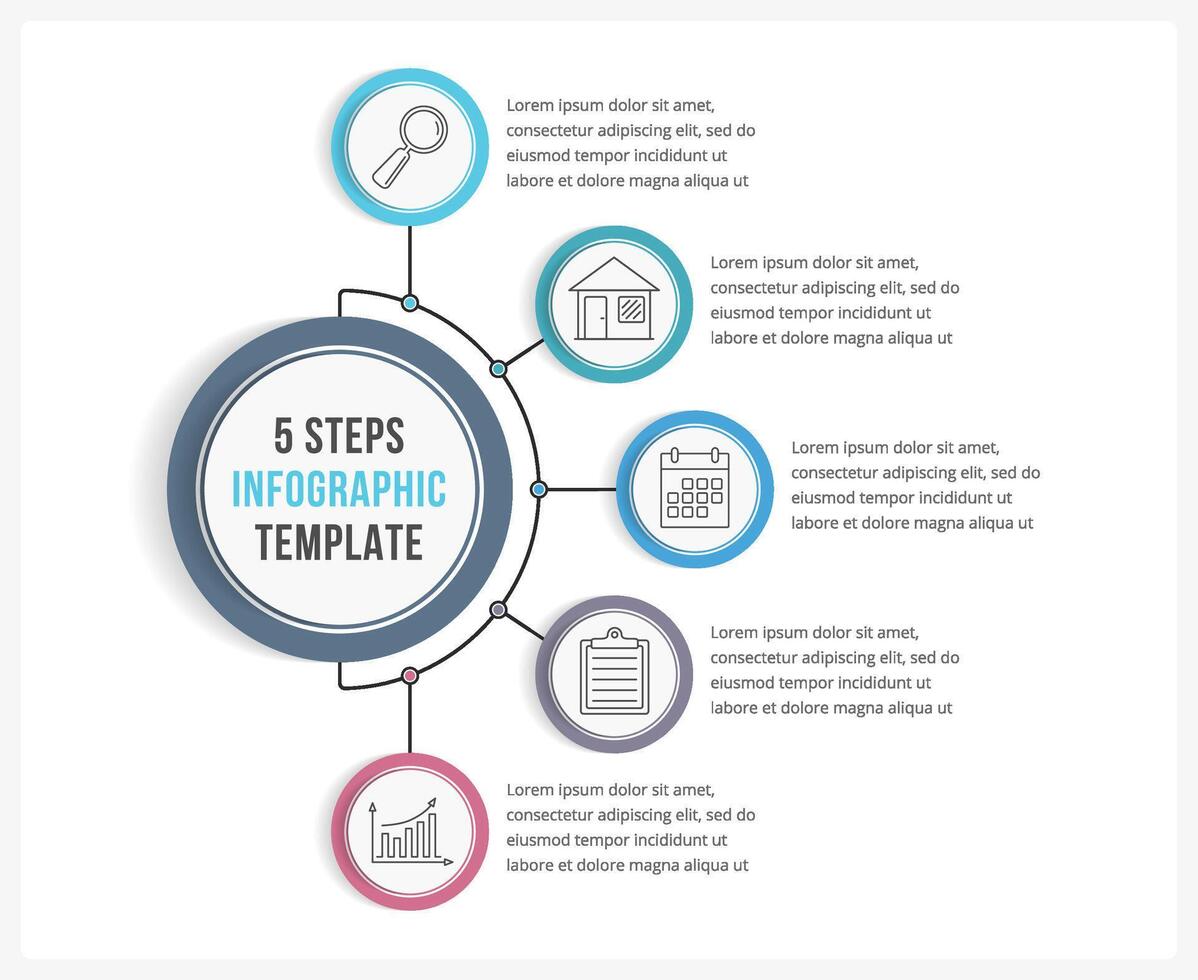 Infographic template with five steps or options, workflow, process diagram vector