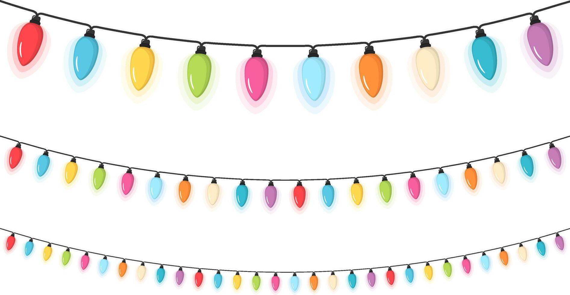 Colorful Christmas lights, white background vector