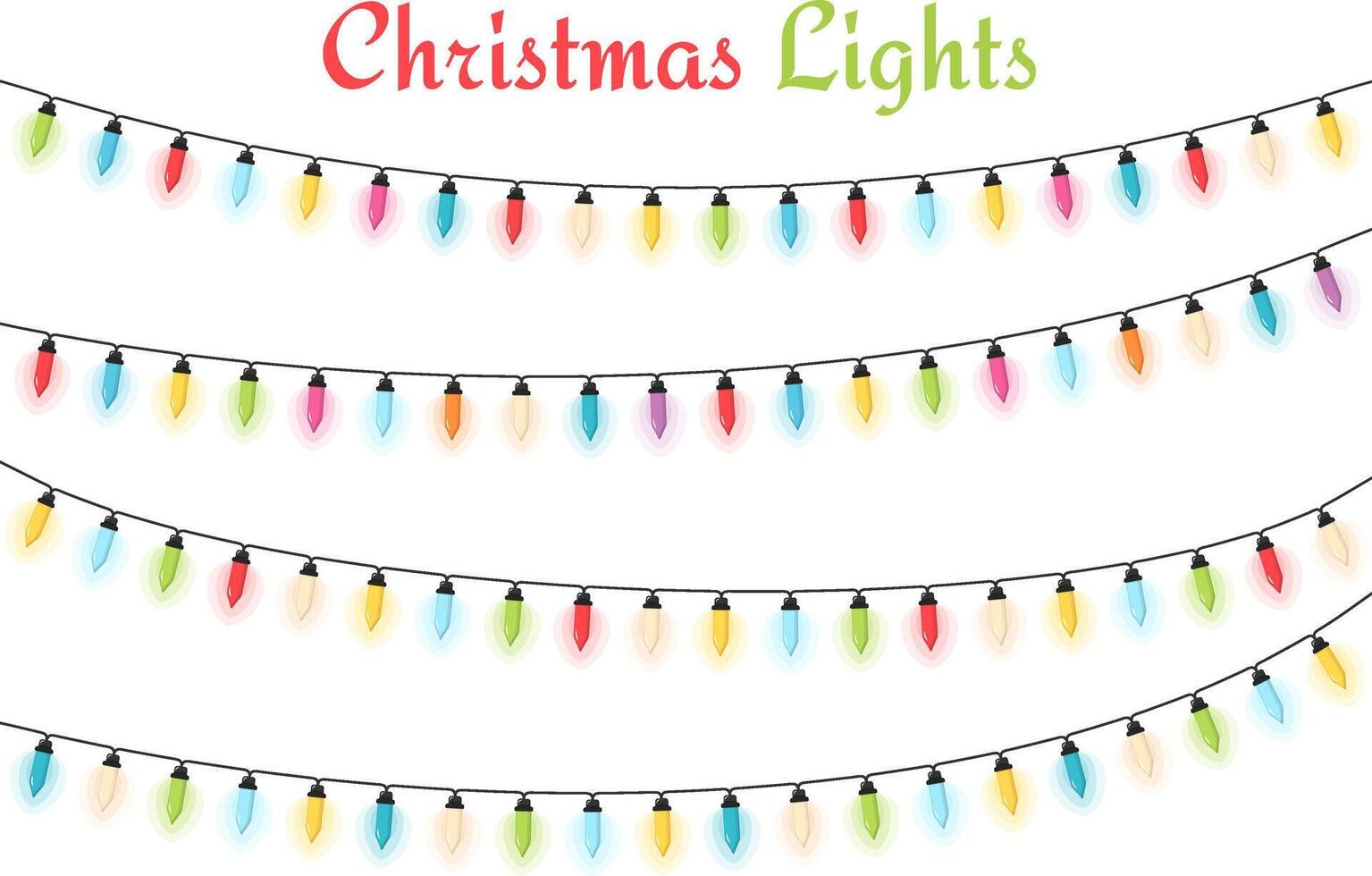 Colorful Christmas lights, white background vector