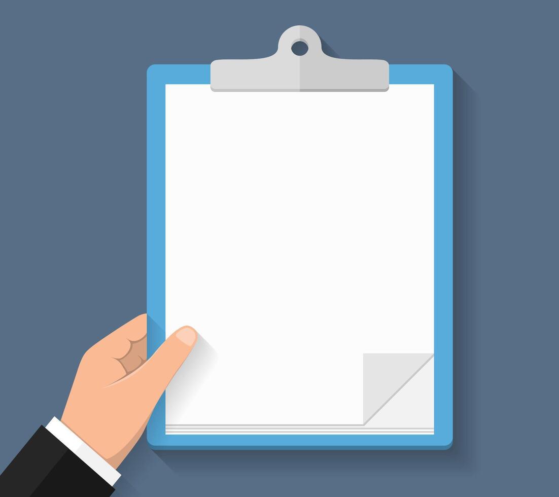 Hand with clipboard, flat design vector