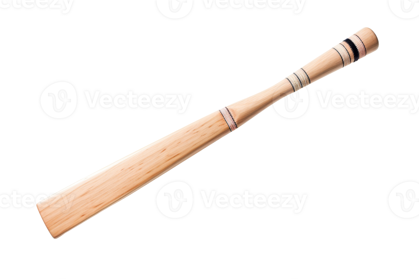 A wooden bat with a black and white design. The bat is long and thin png
