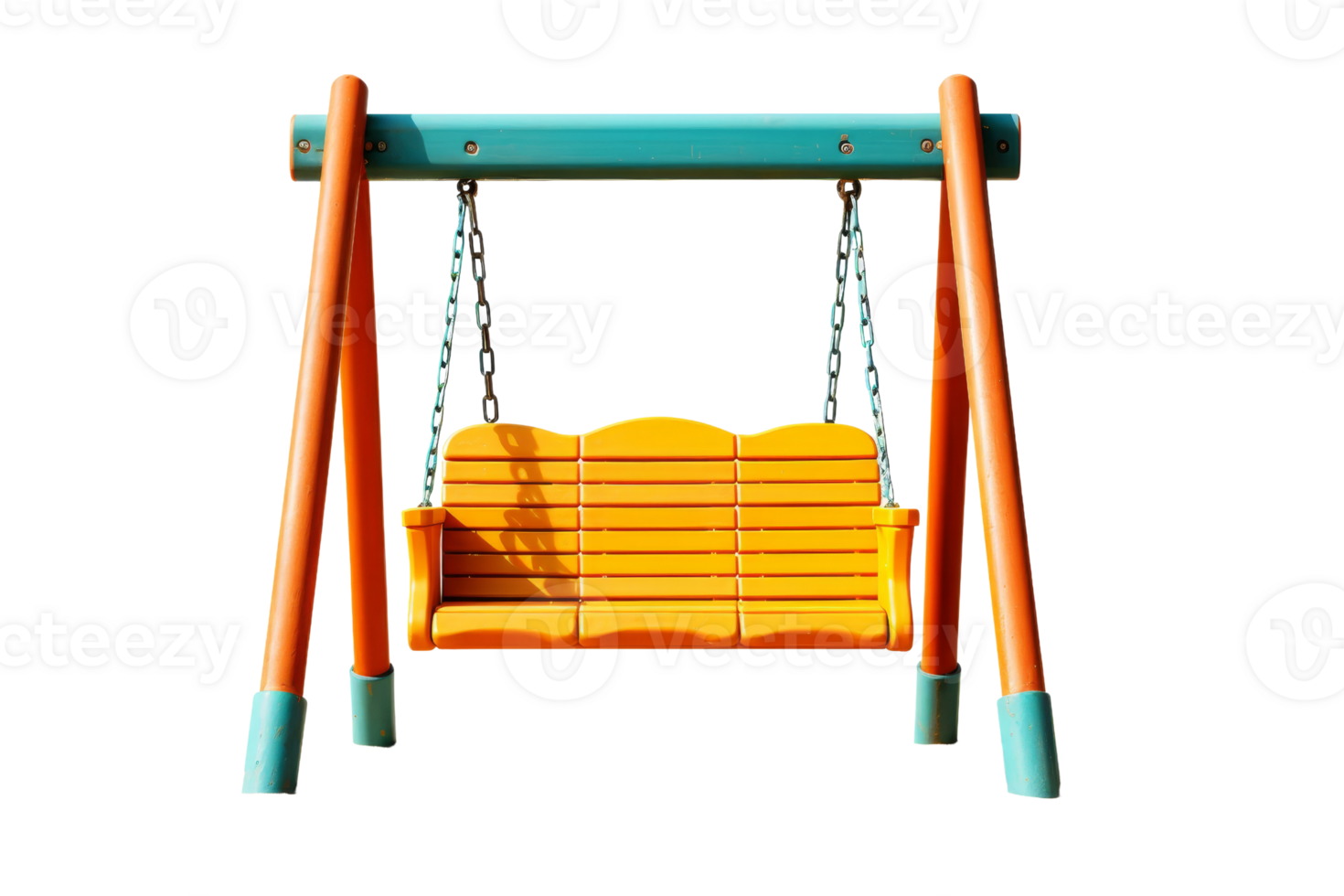 A yellow swing is suspended from a wooden frame png