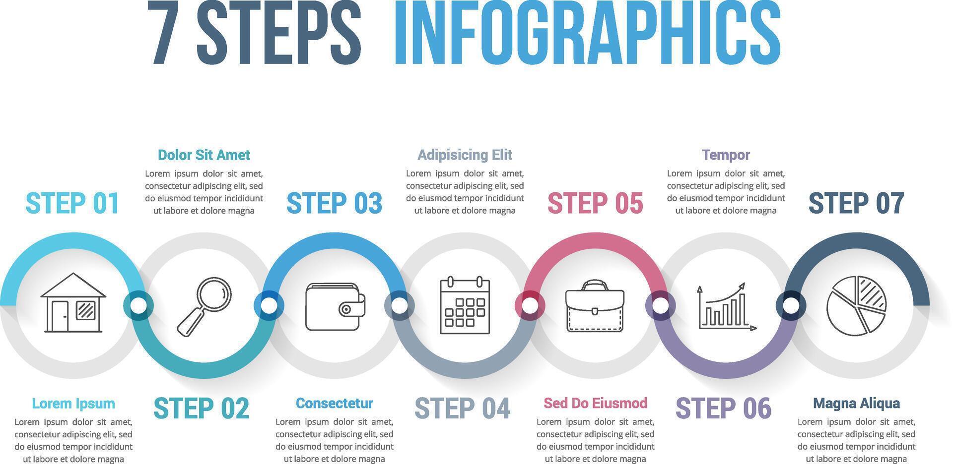 Infographic template with 7 steps or options, workflow, process diagram vector