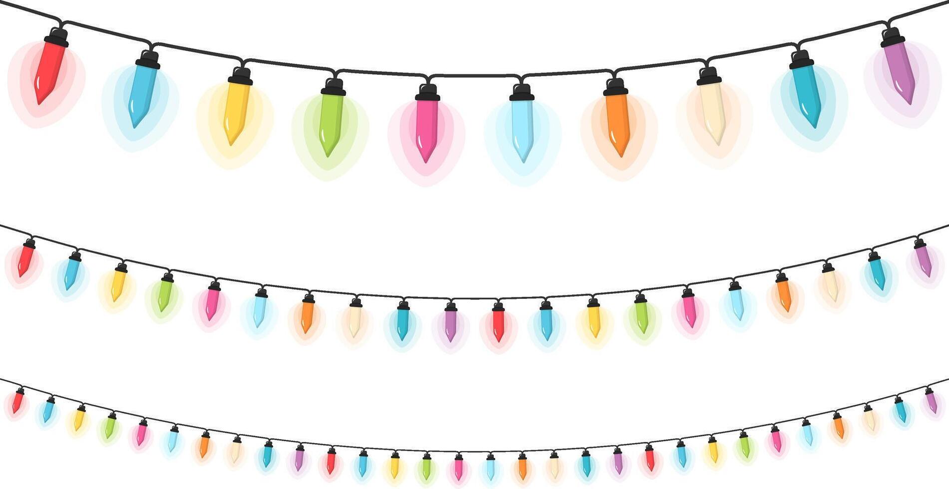 Colorful Christmas lights, white background vector