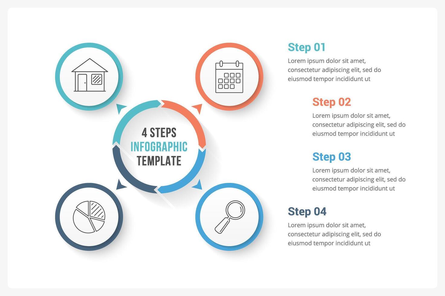 Circle infographics template with four elements, can be used as process diagram, steps, options vector