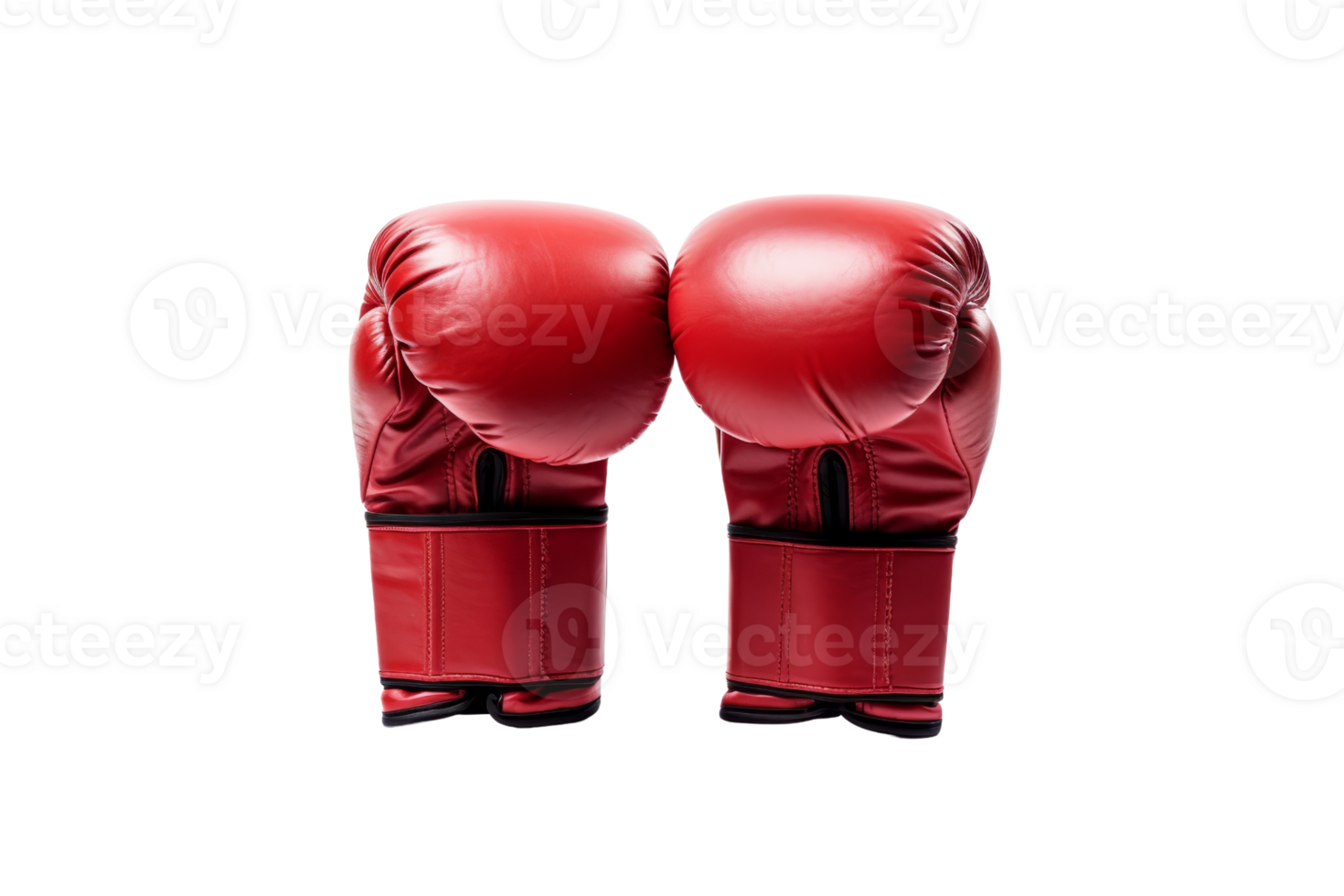 Two red boxing gloves are shown in a close up. The gloves are made of leather and are designed to protect the hands of the wearer during a boxing match png