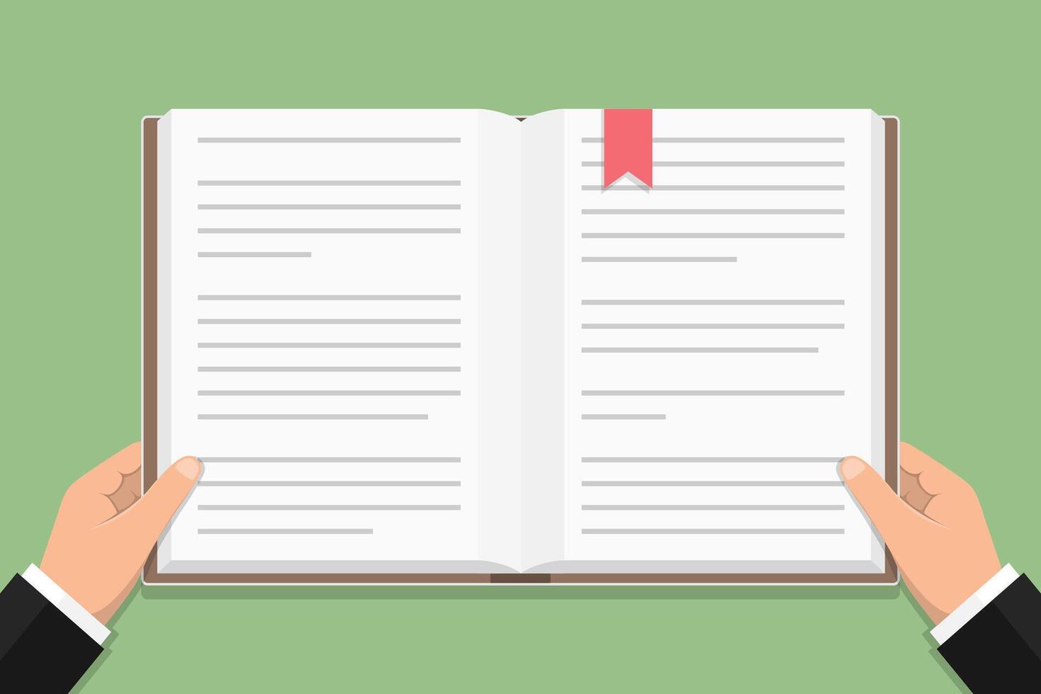 Male hands holding book, flat design vector