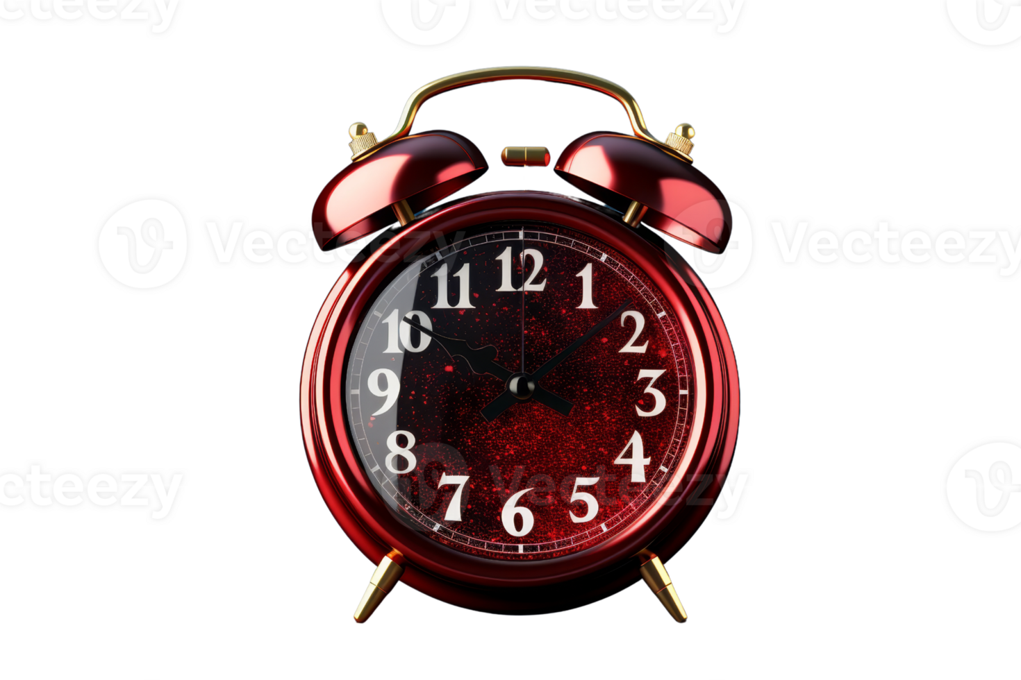 A red alarm clock isolated on transparent background. png