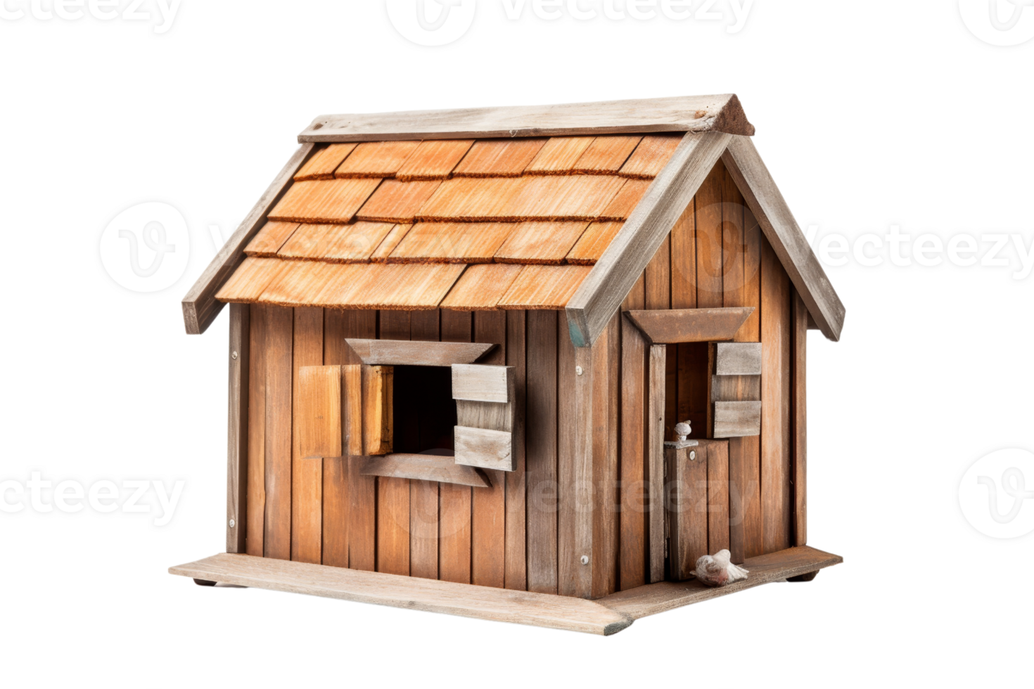 A small wooden house with a slanted roof and a window. The house is empty and has a rustic feel png