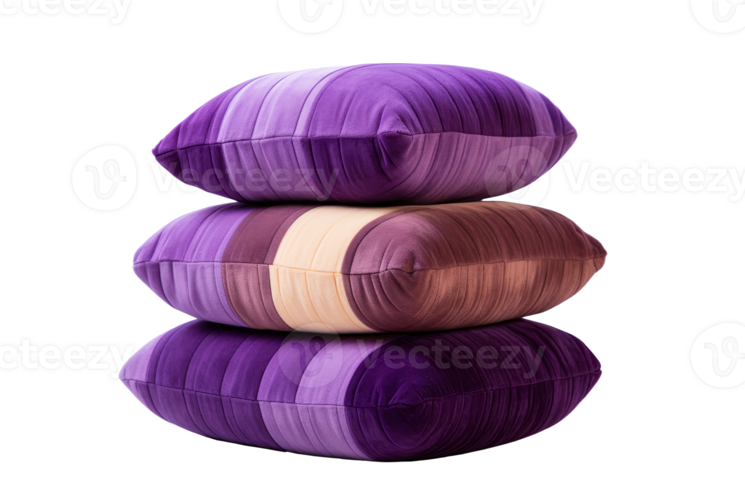 Three purple pillows stacked on top of each other. The pillows are striped and have a purple and tan color scheme png