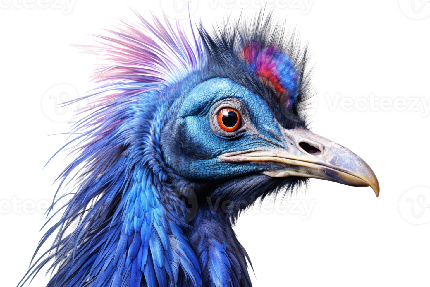 A blue bird with a pink and blue head and a red eye. The bird has a very fluffy appearance png