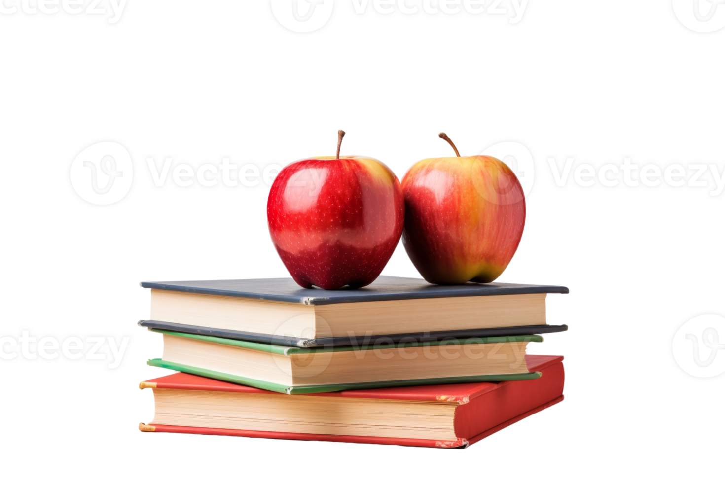 Two apples sit on top of a stack of books png