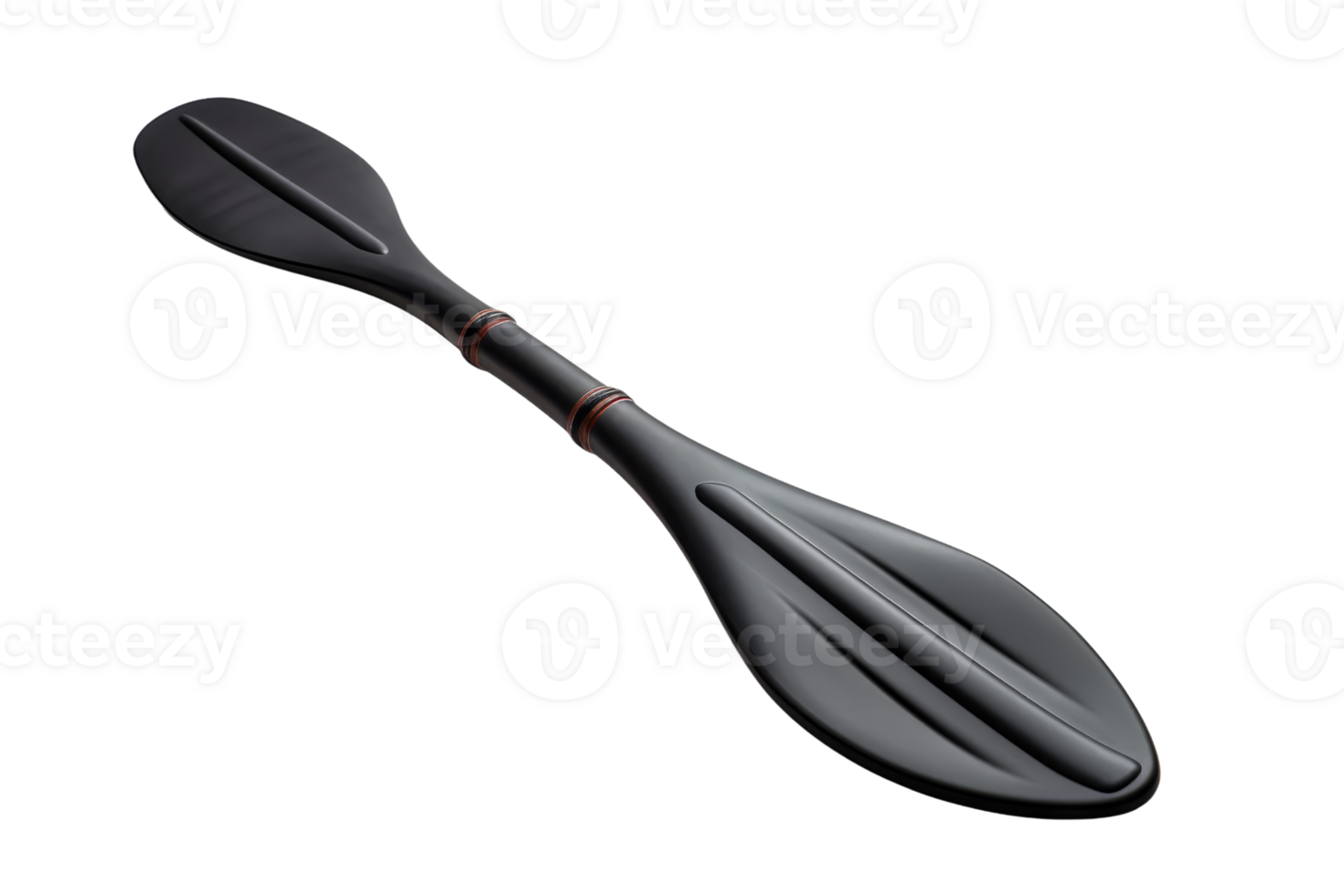 A paddle is shown in a black and red color. The paddle is long and thin png