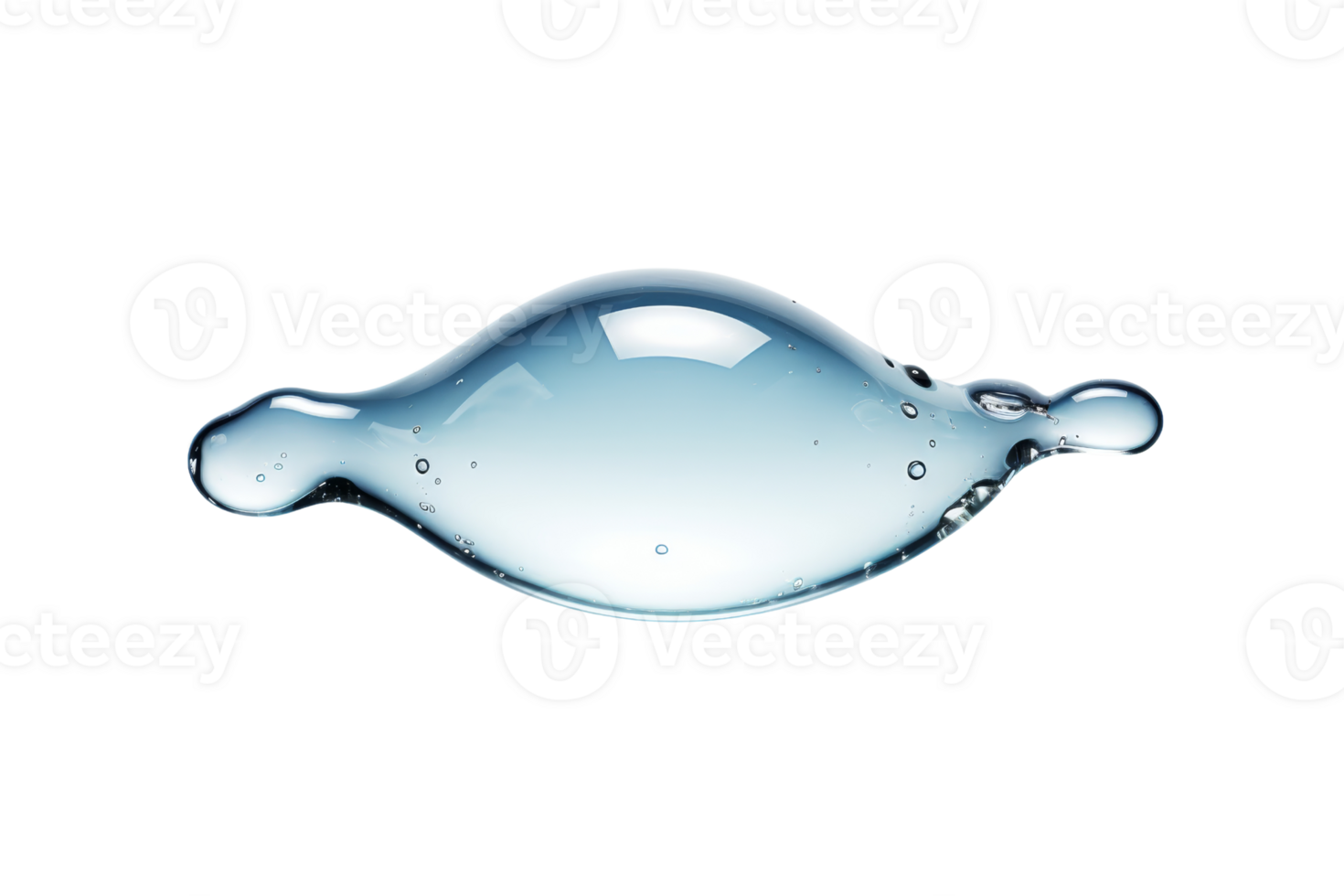 Transparent water droplet in midair with reflection, isolated on transparent background. High-resolution image suitable for various design projects. png