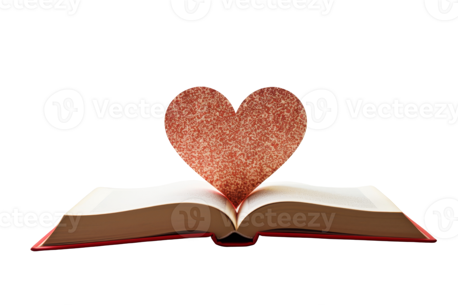 A book is open to a page with a heart on it. The heart is made of glitter and is placed on the page png