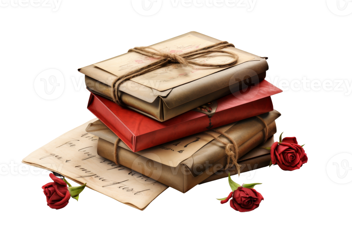 A stack of books with a red rose on top. The books are old and have a vintage feel. The red rose adds a touch of romance and elegance to the scene png