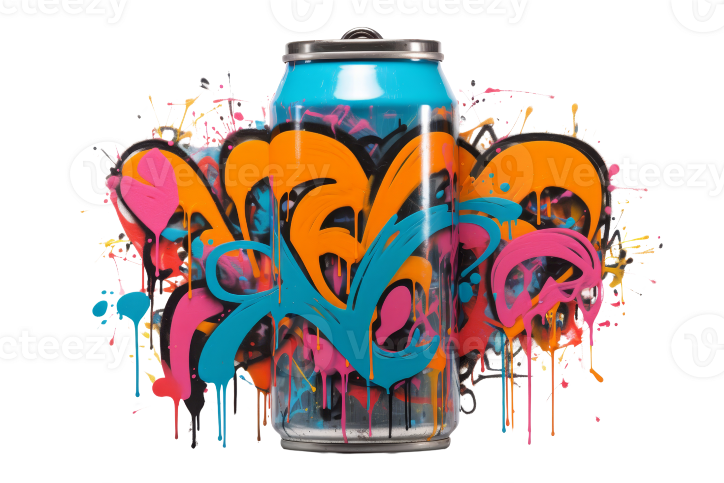 A can of beer with graffiti on it. Scene is fun and creative png