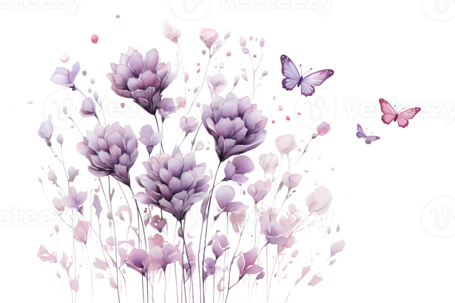 A painting of a field of flowers with a butterfly flying over it. The painting has a peaceful and serene mood, with the butterfly representing freedom and the flowers representing beauty and growth png