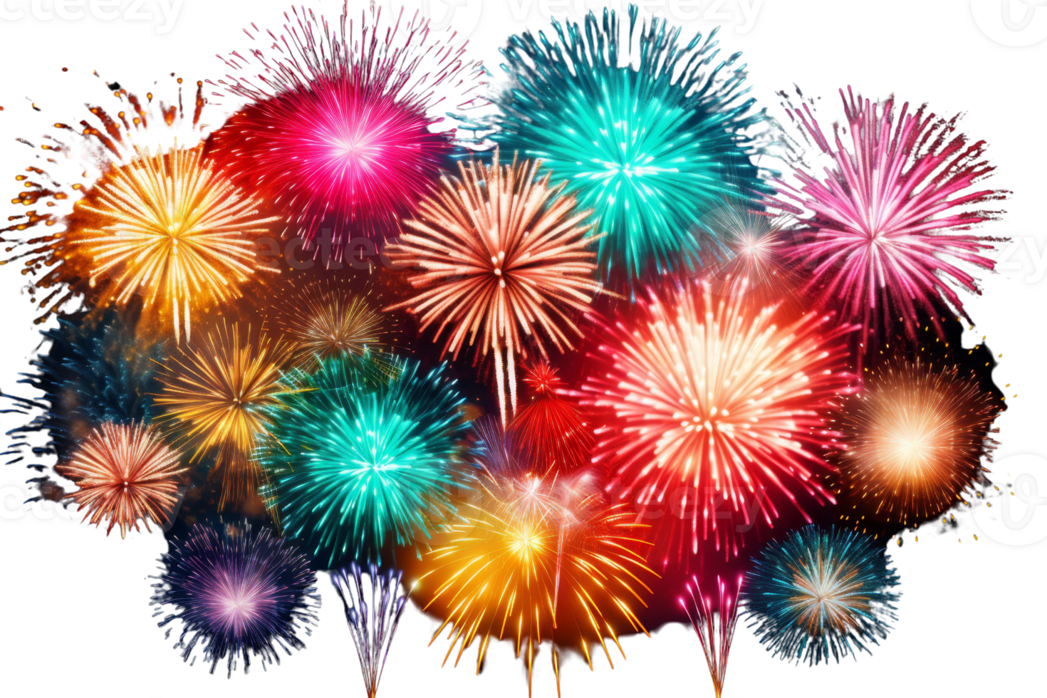 A colorful fireworks display with many different colored fireworks. The fireworks are in the air and are creating a festive atmosphere png