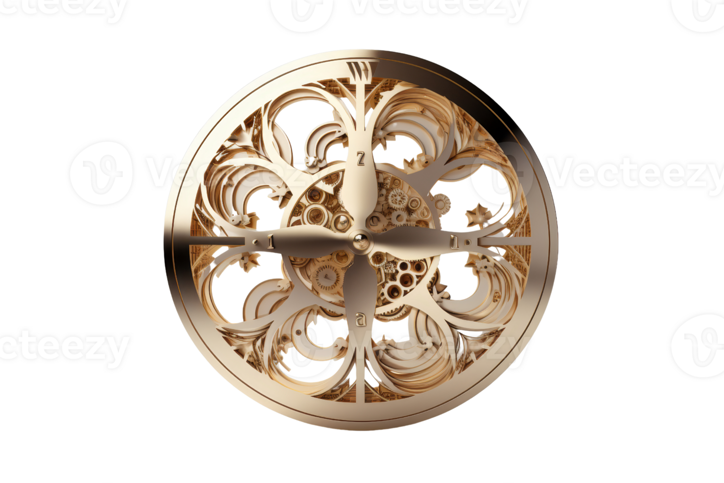 Intricate golden gear mechanism with decorative design on a transparent background. showcasing elegance and detailed craftsmanship. png