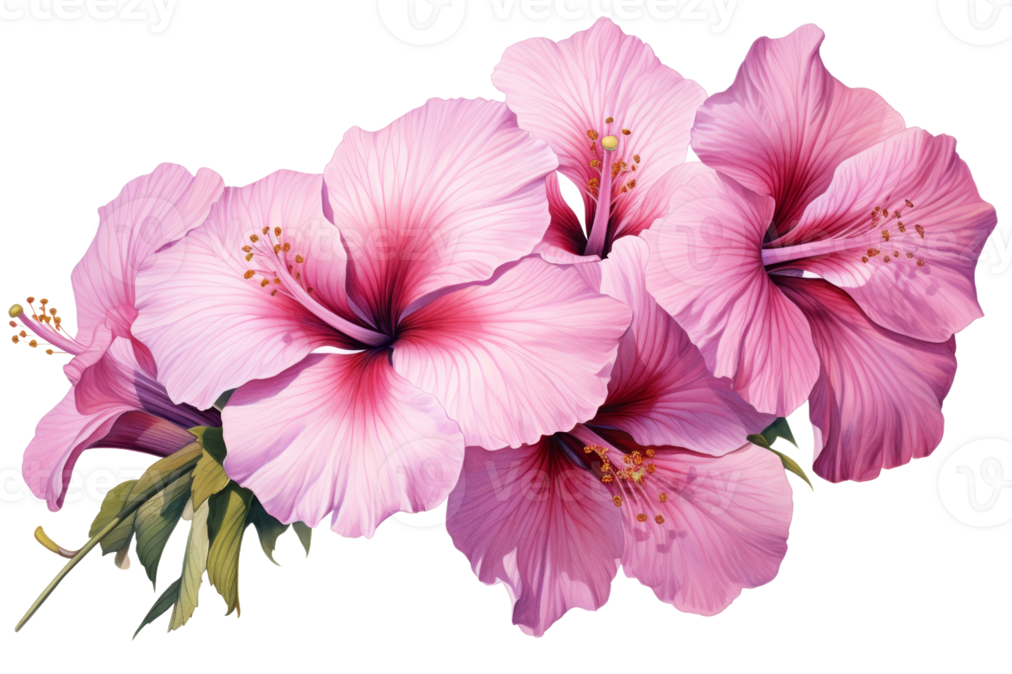 Close-up of beautiful pink hibiscus flowers in full bloom, showcasing delicate petals and vibrant colors, perfect for nature and floral enthusiasts. png