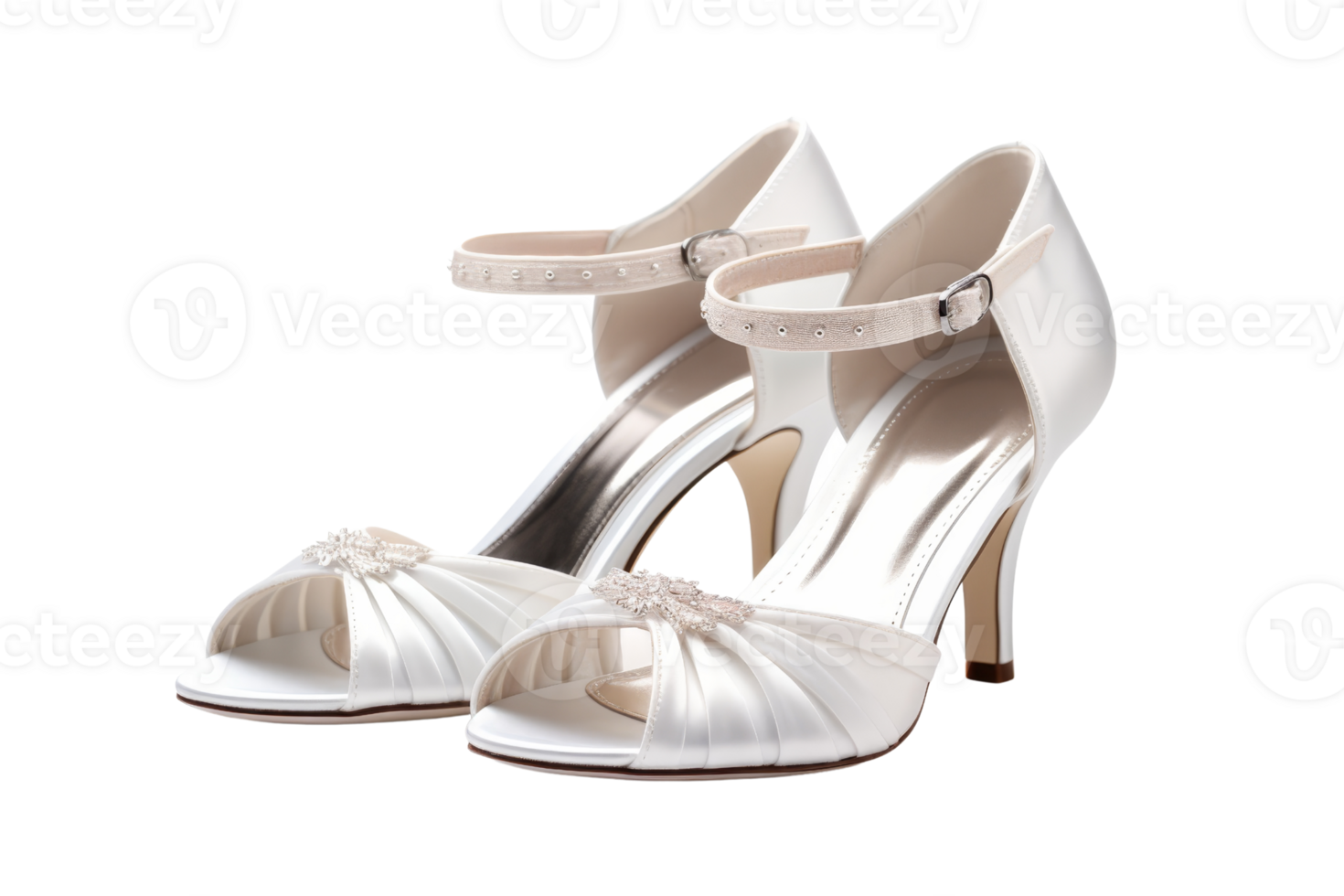 Two white shoes with a silver strap on the back. The strap is decorated with crystals png