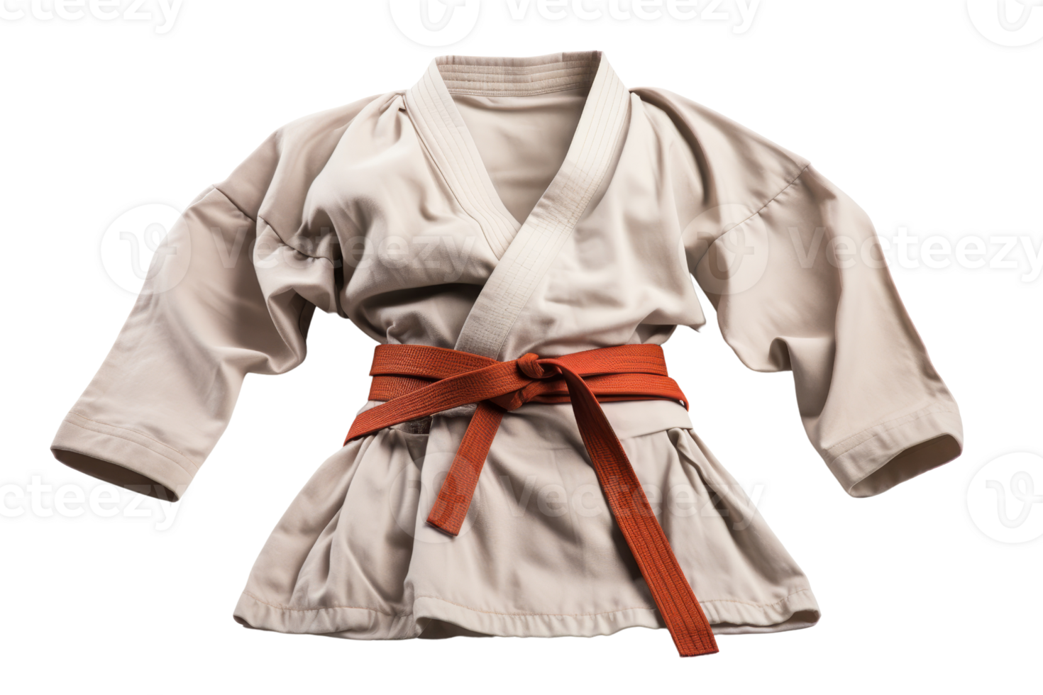 Karate uniform with a red belt, isolated on a transparent background. representing martial arts, discipline, and training attire. png