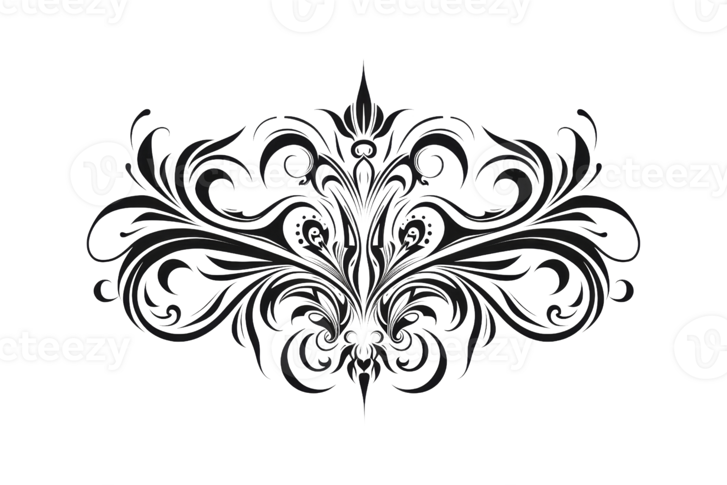 A black and white design with a flowery pattern. The design is very ornate and intricate png