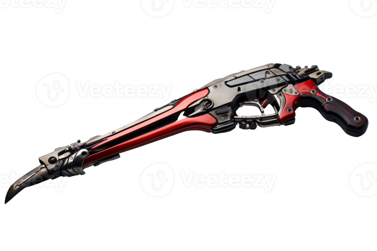 A red and black gun with a black handle png