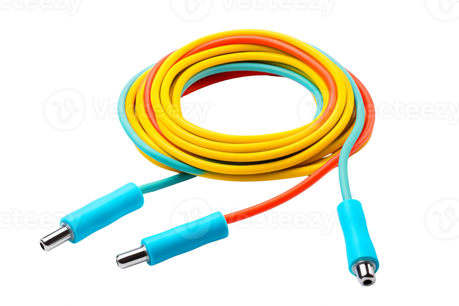 A colorful cable with blue and yellow connectors. The cable is long and has a rainbow of colors png