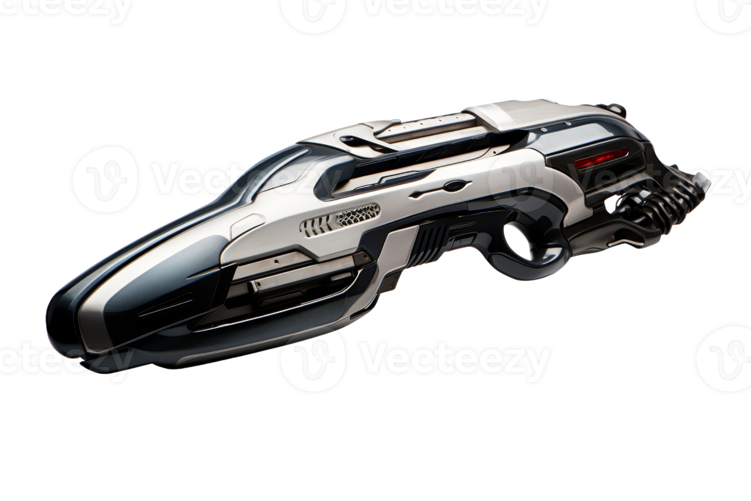 A futuristic weapon with a black and white color scheme. The weapon is sleek and modern, with a futuristic design. The color scheme gives the weapon a sense of power and strength png