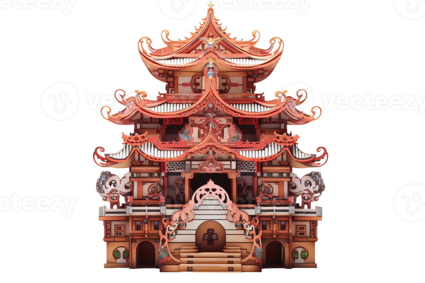 A large, ornate building with a lot of detail. The building is made of wood and has a lot of intricate designs. The building appears to be a temple or a palace, and it has a lot of statues png