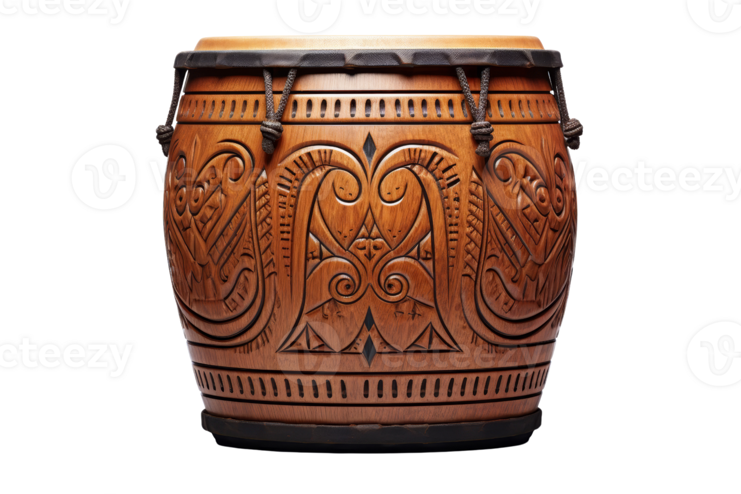 A wooden bowl with a design on it. The design is intricate and detailed. The bowl is brown and has a wooden handle png